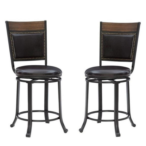 Home Square 2 Piece PU Upholstery Counter Stool Set in Rustic Umber Brown