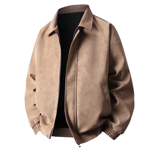 Veste en Cuir Décontractée à Manches Longues pour Hommes avec Poches Zippées et Col à Revers, Tenue Extérieure