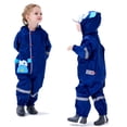 thumbnail image 4 of Toddler Kids Rain Suit For Toddler Boys And Girls One Piece Raincoat Waterproof Coverall Lightweight Rainwear Rain Jacket Navy L, 4 of 7