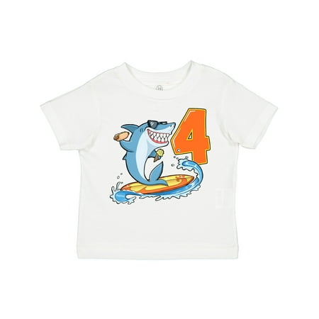 

Inktastic Fourth Birthday Surfing Shark with Hot Dog and Ice Cream Gift Toddler Boy or Toddler Girl T-Shirt