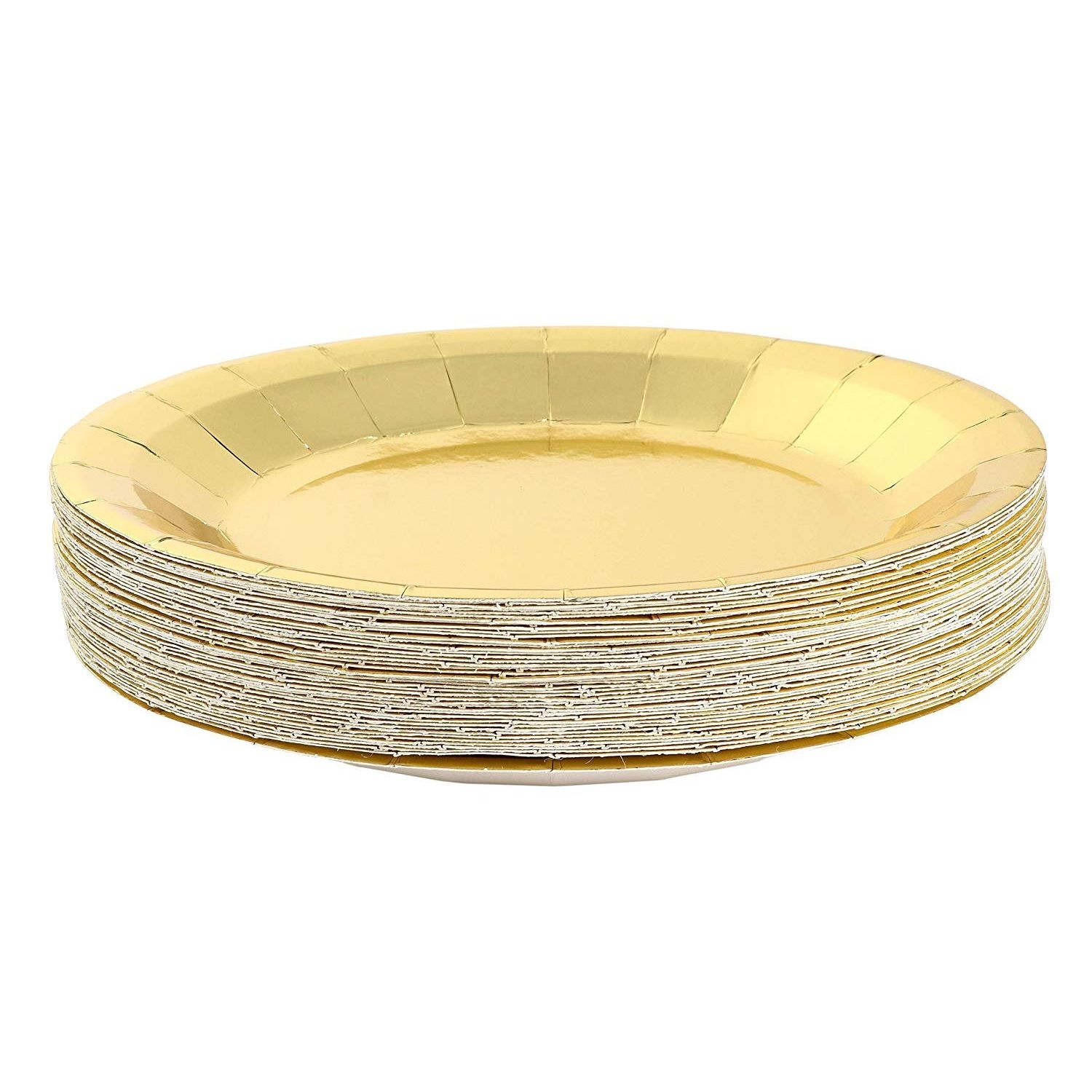 or Dessert Party Supplies for Appetizer Pack of 100 Gold Disposable Shiny Foil Paper Plates Round 9 Lunch Dinner 