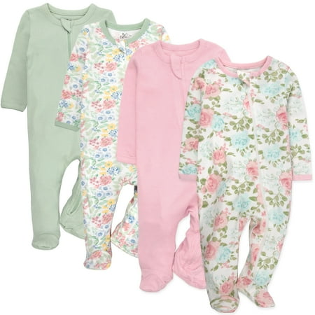 Baby Essentials Infant Girls 3 Months 4 Pack Footie Bodysuits
