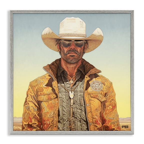 Stupell Industries Rustic Lodge Cowboy at Sunset Gray Framed Giclee Art, 17 x 17, by RB