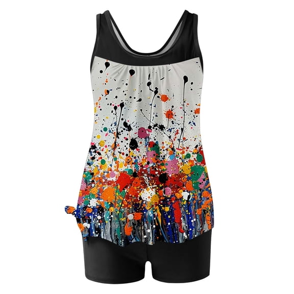 Qingpeng Womens Independence Day Printed Tankini Swimsuits with Boyshorts Two Piece Bathing Suits 4th of July Tummy Control Swimwear