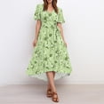 thumbnail image 6 of Women's Summer Dress Sexy V Neck Casual Wear To Work Dresses Short Sleeve Smocked Flared Flowy Beach Boho Midi Floral Dress,Light Green XL, 6 of 6