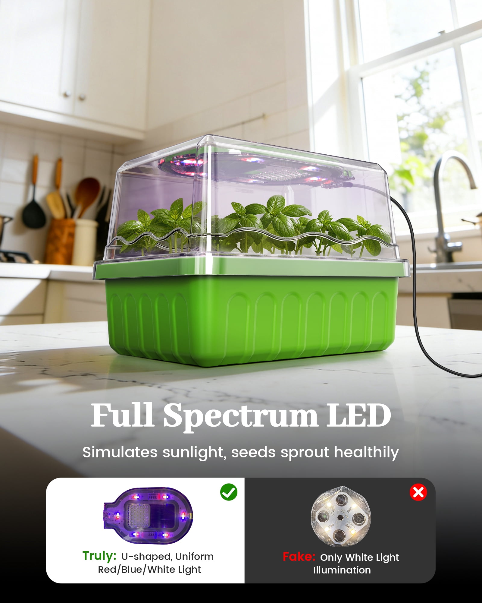 RainPoint 2PCS Seed Starting Tray with Grow Lights Humidity Dome – Reusable Germination Kit for Indoor Gardening, 12-Cell Plant Starter Tray with High-Transparency Cover & Easy Transplant Design