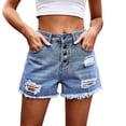 thumbnail image 1 of Aayomet Jeans Femme Délavé Coupe Ajustée Denim Shorts Décontractés Hot Pants (Bleu, G), 1 of 5