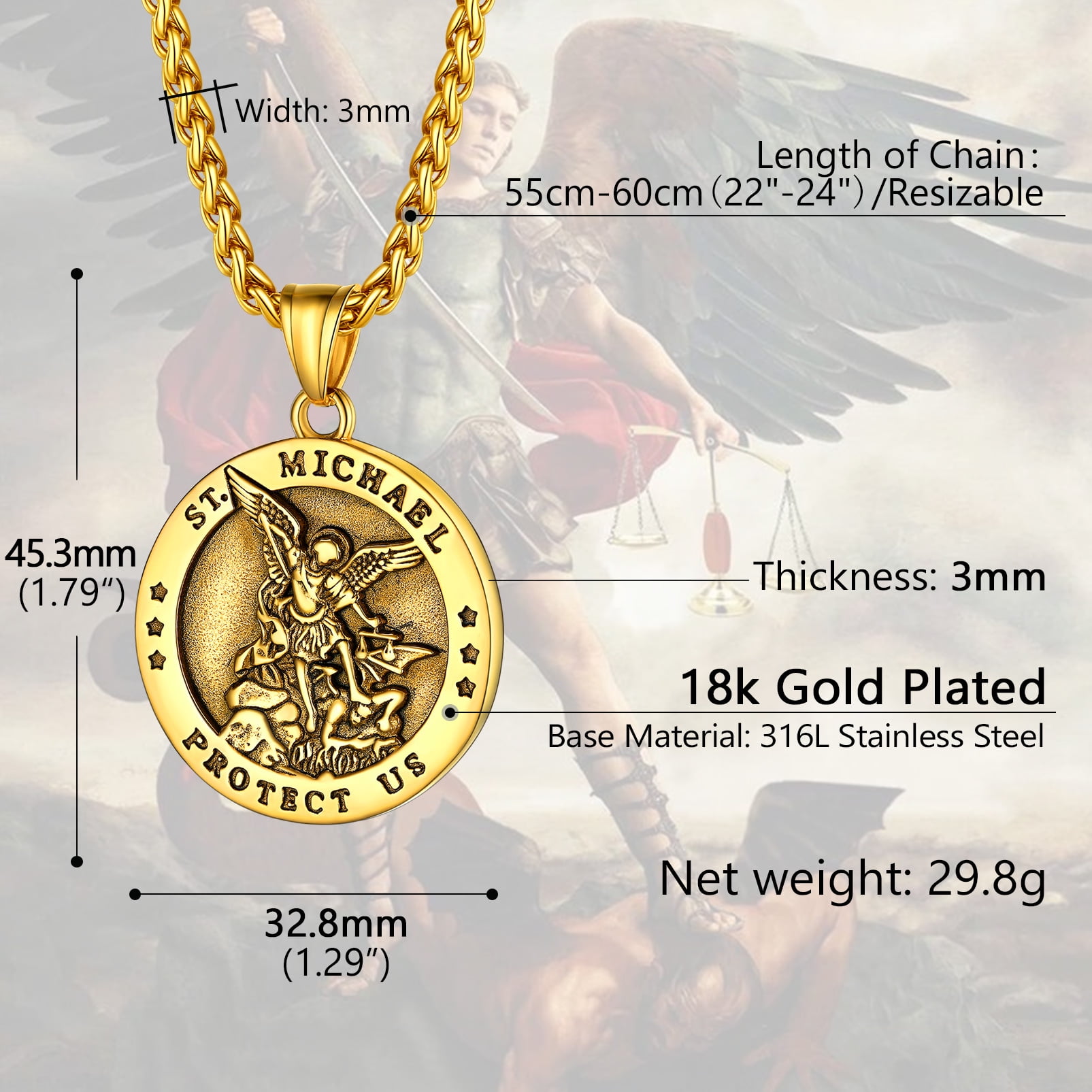 PROSTEEL Round Saint Michael The Archangel Pendant for Mens Boys