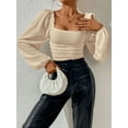 thumbnail image 4 of Women'S Square Neck Long Sleeve Crop Tops Puff Sleeve Ruched Blouse  M, 4 of 8