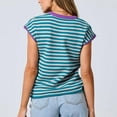 thumbnail image 6 of WRKEKC Women's Short Sleeve Striped Knit Pullover Sweater Casual Crew Neck Summer Top Lightweight Womens Sweater Comfort, 6 of 7