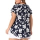 thumbnail image 3 of Blusas de manga corta con volantes en V retro de flores para mujeres de tallas grandes Agnes Orinda 3X azul marino, 3 of 6