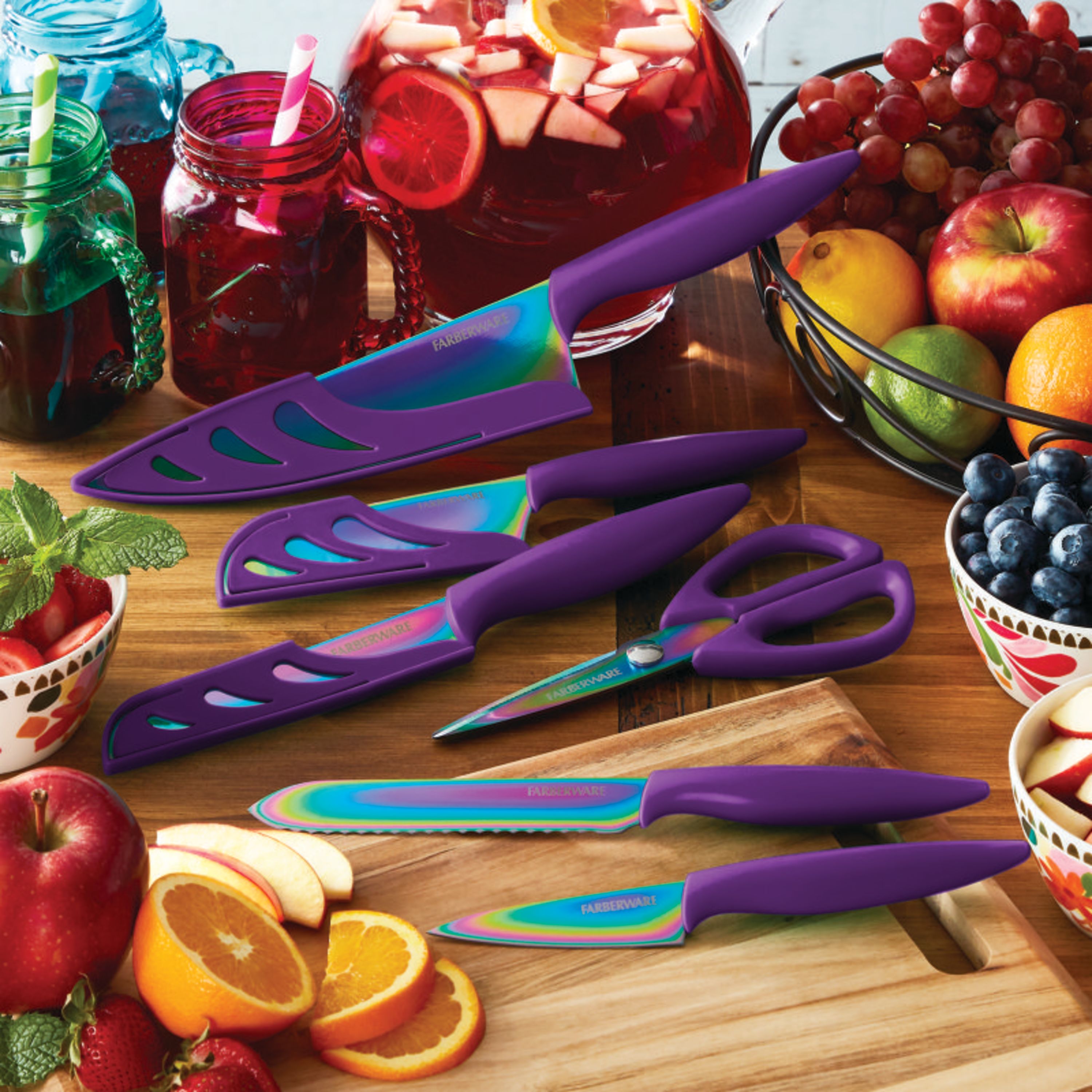 Farberware 11-piece Dishwasher-Safe Rainbow Titanium Cutlery Set in Purple - image 3 of 11