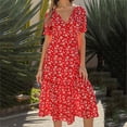 thumbnail image 2 of Robes d'Été pour Femmes Décontractées à Col en V en Chiffon à Imprimé Floral Robe Midi Dames à Manches Courtes Robes Bohèmes de Plage, 2 of 5