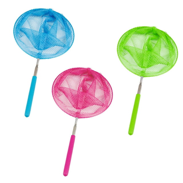 KAKOWELY 3 Pcs Filet de Pêche avec Poignée en Acier Inoxydable Filet de Pêche Télescopique Attraper des Papillons Attraper des Insectes Filets pour Enfants (Rose + Vert + Bleu),14.57"X9.84"X7.87 Pouces