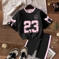 thumbnail image 6 of LIIPEE Girls Outfit Sets Summer Casual Cute Number Graphic Printed Short Sleeve Crew Neck Tee Tops Color Block Shorts 2 Piece Set Kids Children Comfortable Breathable Fashion Outfits,9-10 Years, 6 of 6