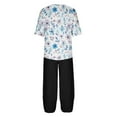 thumbnail image 5 of Njoeus Matching Sets for Women,Plus Size Lounge Two Piece Linen Outfits Floral Print Elegant Short Sleeve Tunic Top and Baggy Capris Pants Loose Casual Pajamas Sets S-4XL On Clearance, 5 of 5