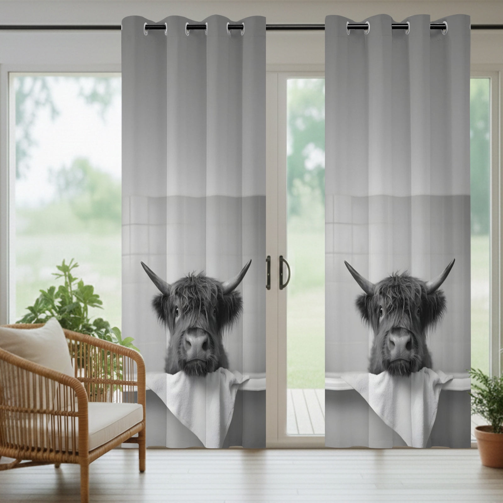 Highland Cow in The Bathtub Outdoor Curtains for Patio, Funny Animal Bathroom Sunshade Privacy Drapes Grommet Waterproof Outside Curtains for Porch/Cabana/Balcony 54"x 108", 1 Panel