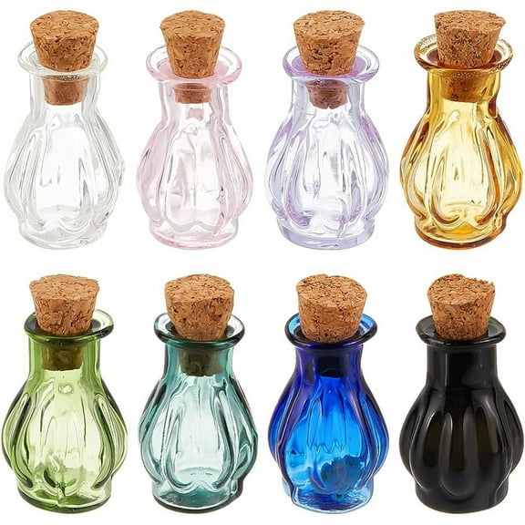 8PCS Colored Tiny Spell Jars 8 Colors Mini Glass Bottles Cute Wishing Bottles with Cork Stoppers Miniature Drifting