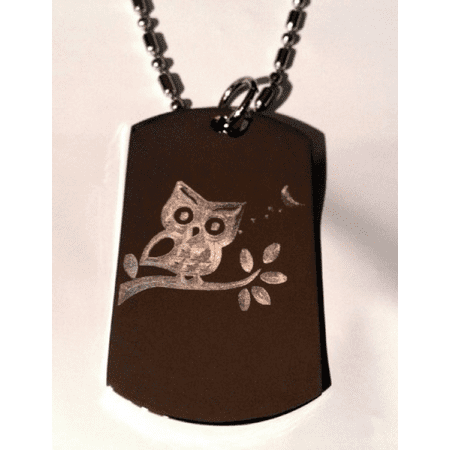 - Wise OWL Bird Animal Sitting on Branch Logo Symbols - Military Dog Tag Luggage Tag Key Chain Metal Chain Necklace
