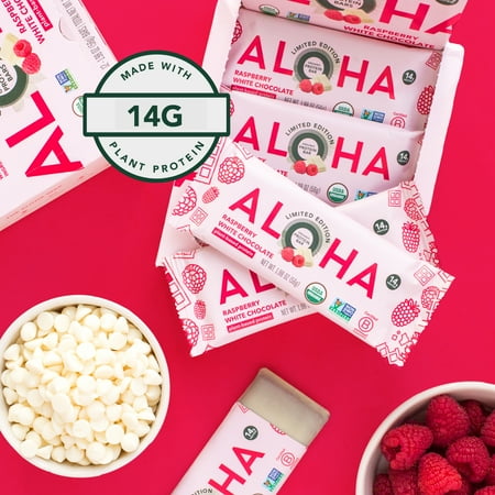 ALOHA, Plant Based Protein Bars, Raspberry White Chocolate (Pack of 12)