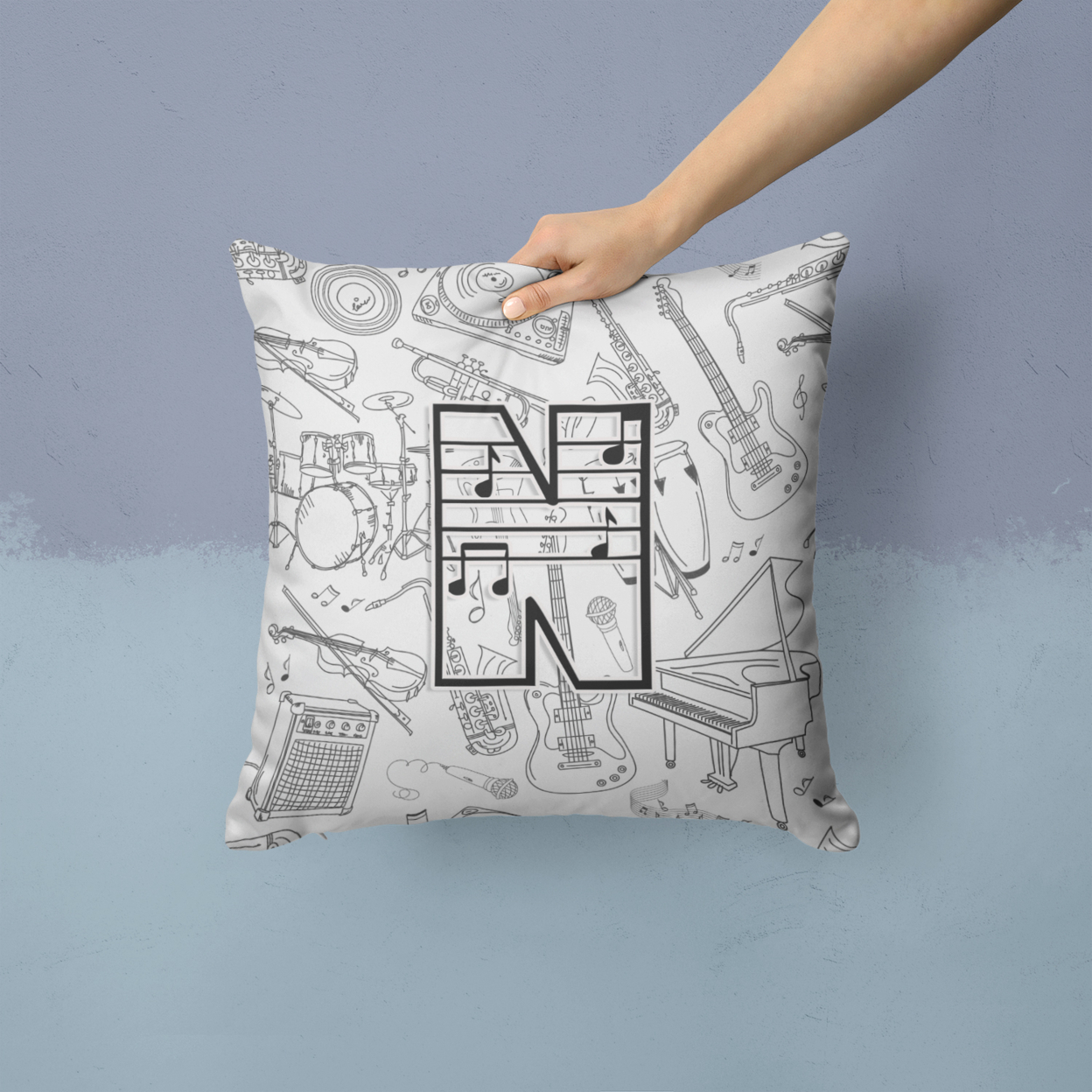 Monogram Letter Musical Note Fabric Decorative Pillow