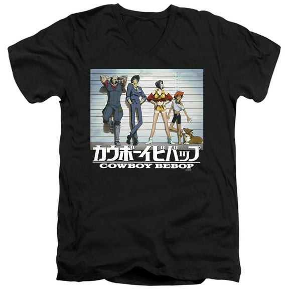Cowboy Bebop Crew Line-Up Unisex Adult V-Neck T Shirt (Small) Black
