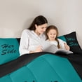 thumbnail image 5 of Homewish Couple Valentine's Day Queen Comforter Set, Her Side and His Side Bedding Sets, Black Blue Fashion Splicing Reversible Bedding Comforter Set, Luxury Bedroom Decor, 3 Pieces, 5 of 8