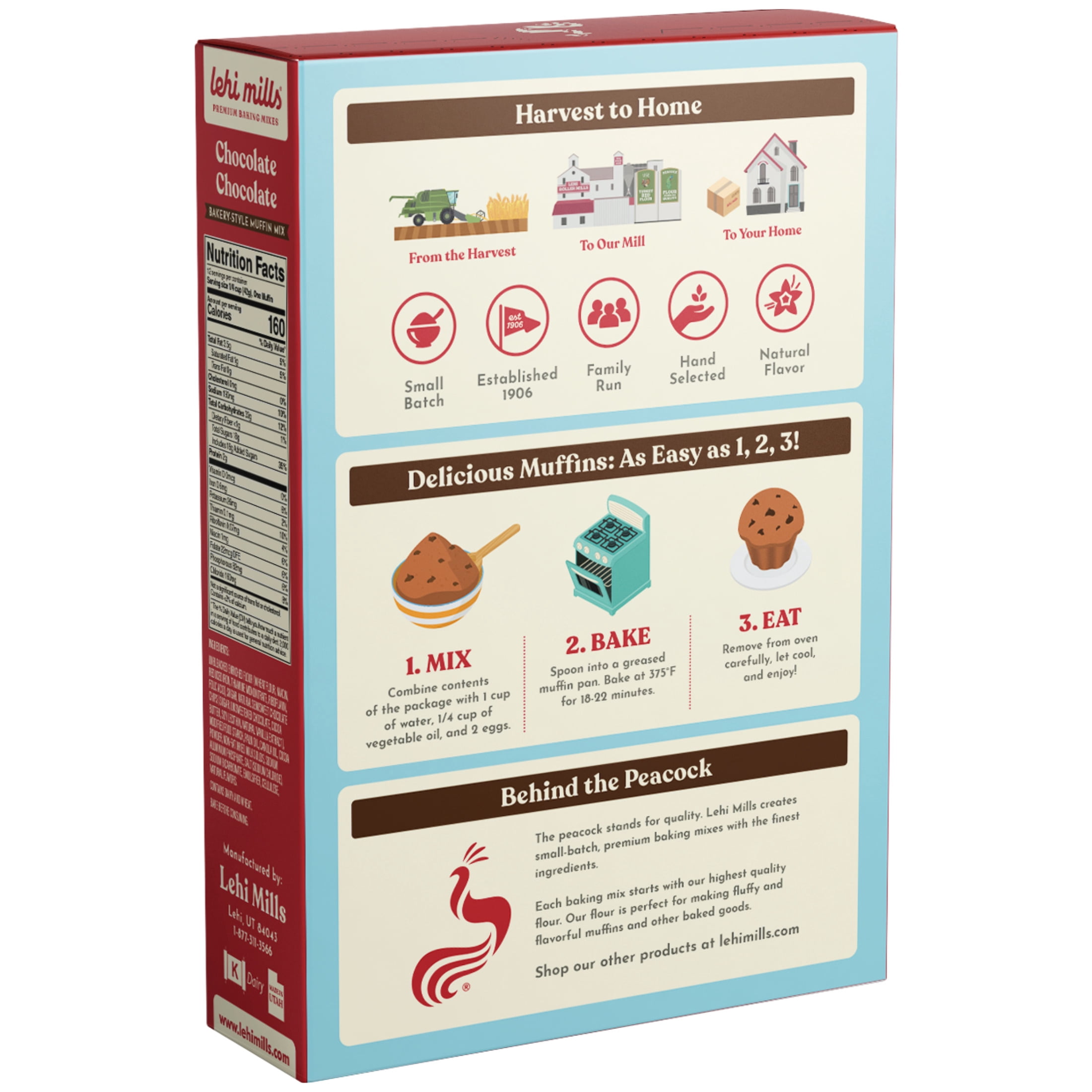(6 pack) Lehi Mills Chocolate Chocolate Muffin Mix 18 oz Box - Premium Baking Mix