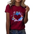thumbnail image 3 of Wozhidaoke Dandelion Shirt, Short Sleeve Women Casual Top Shirt Heart Printed Tee Shirt Loose Temperament T-Shirt O-neck Top Shirt, Floral T-Shirts for Women | Burgundy M, 3 of 5
