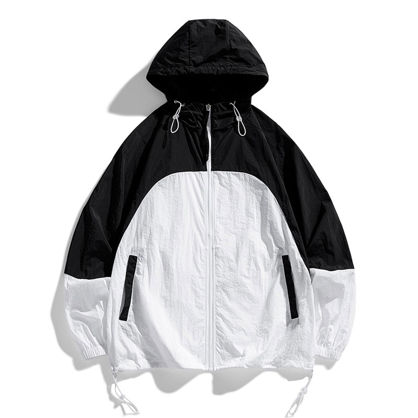 ☆NERDY☆ Bold Line Windbreaker White YLSDY 50% off! Men's Color-Blocking Hooded Windbreaker