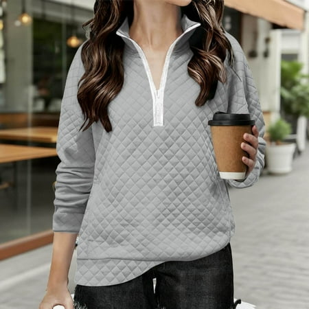dazeni Girls Half Zipper Sweatshirts Cute Trendy Waffle Fall Pullover Tops for Teen Girls Long Sleeve Sweater Clothes Gray 4-5Years