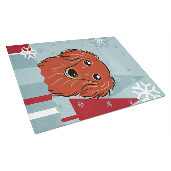 Caroline's Treasures Winter Holiday Longhair Red Dachshund Glass Cutting Board Large