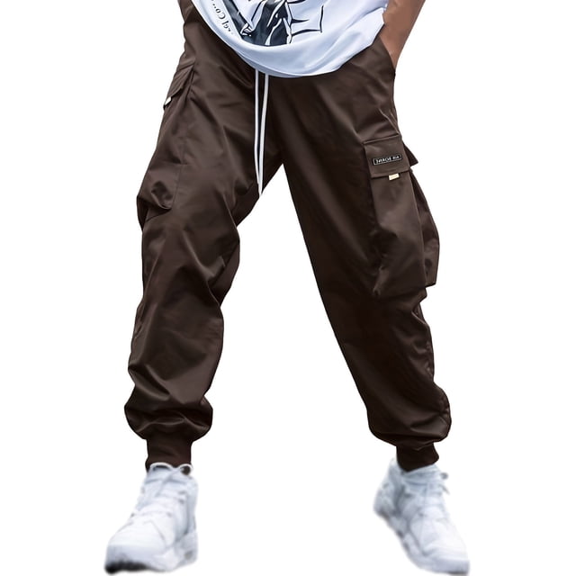 HBFAGFB Cargo Pants for Men Drawstring Sports Trousers Lightweight Comfortable Sweatpants Brown Size M