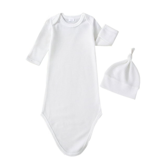 Fortune Robe Nouée Gaufrée pour Nouveau-Né 0-3 Mois à Manches Longues Col Rond Sac de Couchage avec Chapeau