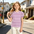 thumbnail image 6 of BRGZLK Girls Puff Sleeve Tops Kids Summer Striped Crewneck Short Sleeve T Shirts Soft Comfortable Casual Basic Tees Pink 4-5Y, 6 of 8