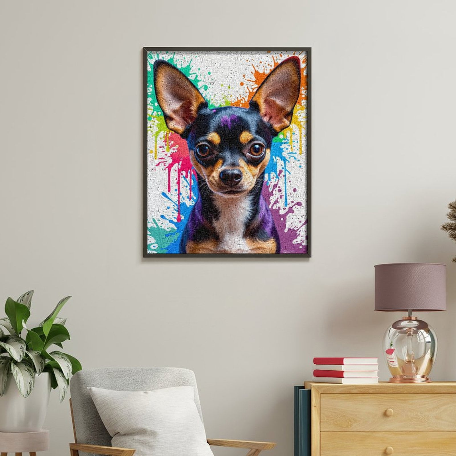 Paint By Numbers Kit for Adults Beginner - DIY Chihuahua Colorful Art Splatter Canvas Painting Kits for Adults, Frameless Paint By Number for Adults for Home Wall Decor 16x20 Inch