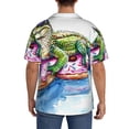 thumbnail image 3 of Pofeuu Alligator Donut Pool Float Print Mens Casual Short Sleeve Shirts Beach Summer Spread Collar Pocket Tops Men's Casual Short-sleeved Shirt-XX-Large, 3 of 5