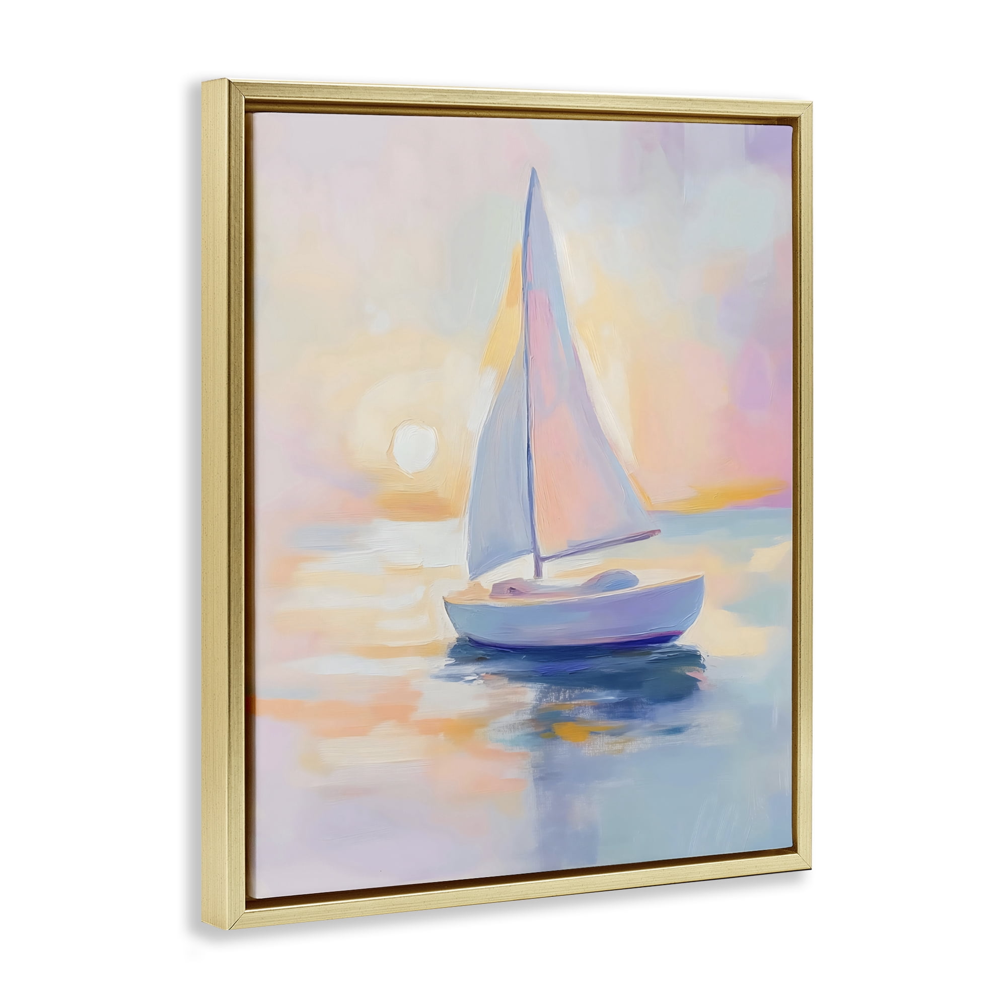 Stupell Industries Pastel Sailboat Toward Pink Horizon Gold Framed Floater Canvas Wall Art, design by The Prints Vibe