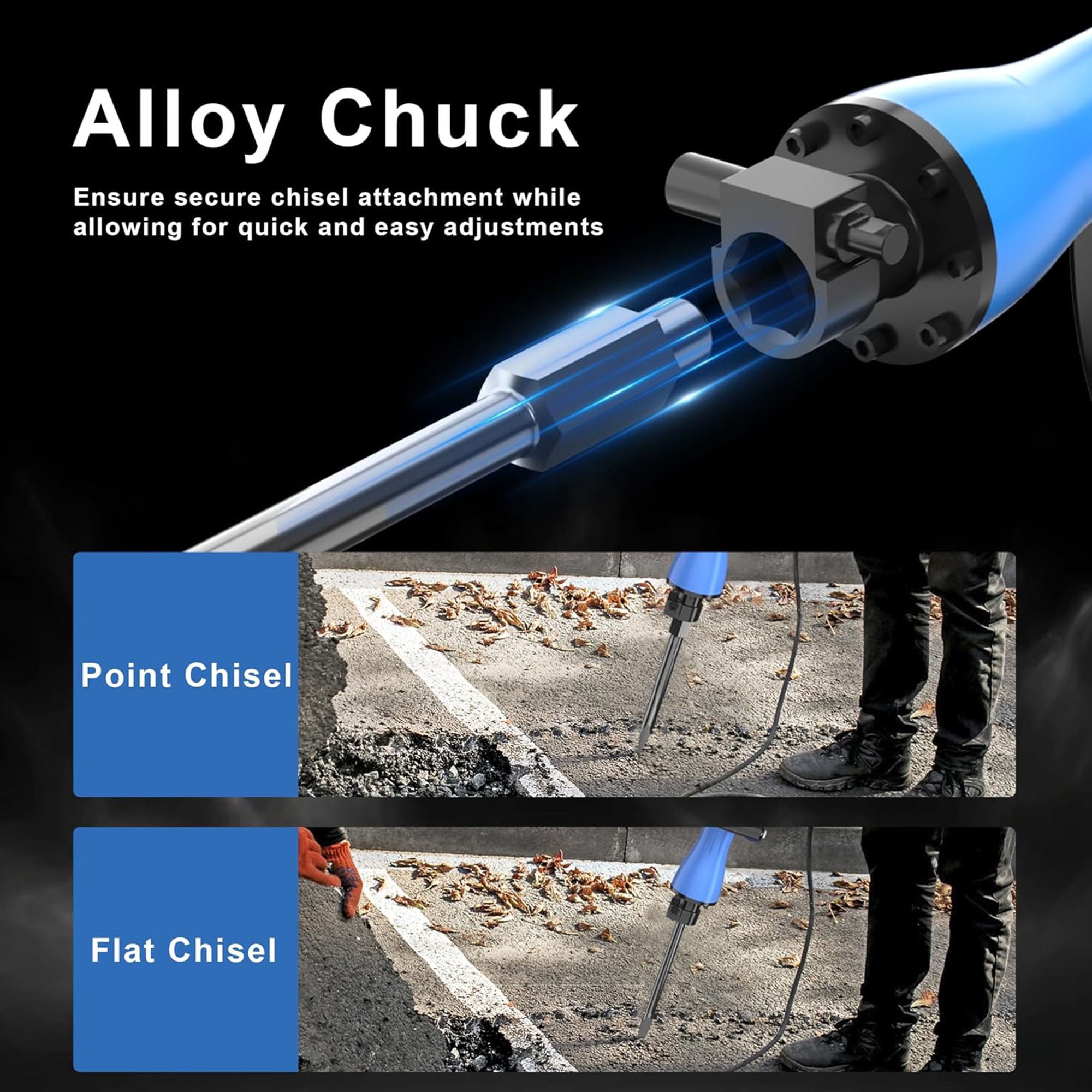 AZZUNO Demolition Jack Hammer Concrete Breaker 2200W Electric Hammer 2 Chisel Bit Chipping & Case