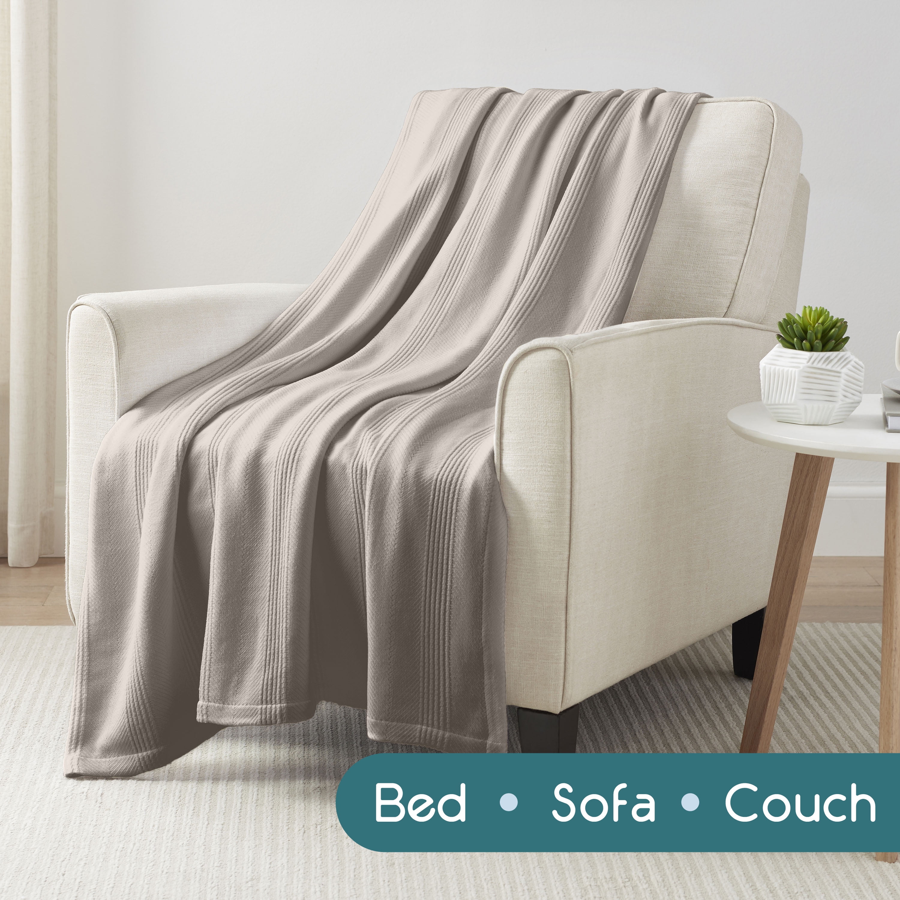 Lightweight Breathable 100% Cotton Knit Blanket – All-Season Bed Blanket – Twin Size – Mink