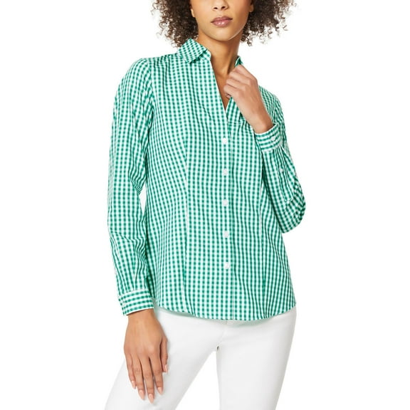 Jones New York Womens Cotton Gingham Button-Down Top