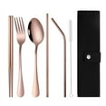 thumbnail image 1 of Xiao Hua Juego de cubiertos de viaje portátil con estuche de acero inoxidable, juego de cubiertos reutilizables para el almuerzo, incluye bolsa de almacenamiento (oro rosa)., 1 of 5