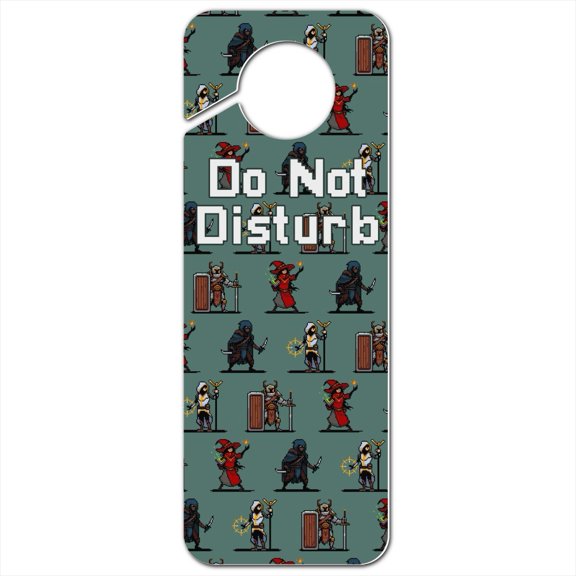 8-Bit Pixel Heroes RPG Pattern Plastic Door Knob Hanger Sign
