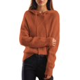 thumbnail image 3 of Women's Hooded Sweater Twist Front Argyle Knit Long Sleeve Pullover (Ginger, One Size), 3 of 4