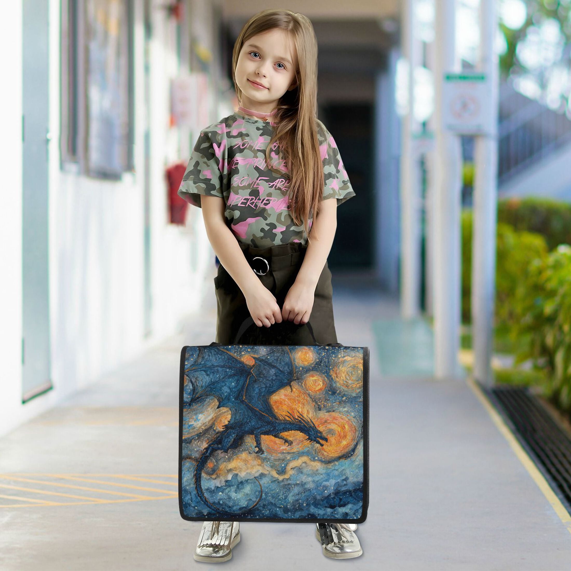 Zipper Binder 3 Rings Stationery Office Files Daily Organizer File Folder Storage Bag Angry Blue Dragon