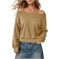 thumbnail image 2 of SSZMDLB Women Off Shoulder Long Sleeve Sweater Casual Loose Fit Comfy Basic Tops For Party Daily Wear Fall Winter, Khaki XL, 2 of 7
