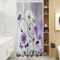 Purple Floral Shower Curtain Rustic Flowers Butterfly Daisy Stall Small Single Walk in Half Size Dorm Standing Narrow Stand Up RV Home Bathroom Decor Bathtub Set with 7 Hooks, 36x72, Lavender