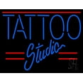 thumbnail image 1 of Tattoo Studio LED Neon Sign 24" Tall x 31" Wide - inches Black Square Cut Acrylic Backing, with Dimmer - Premium built indoor Sign for Storefront, Store interior, Workshop, Studio., 1 of 7