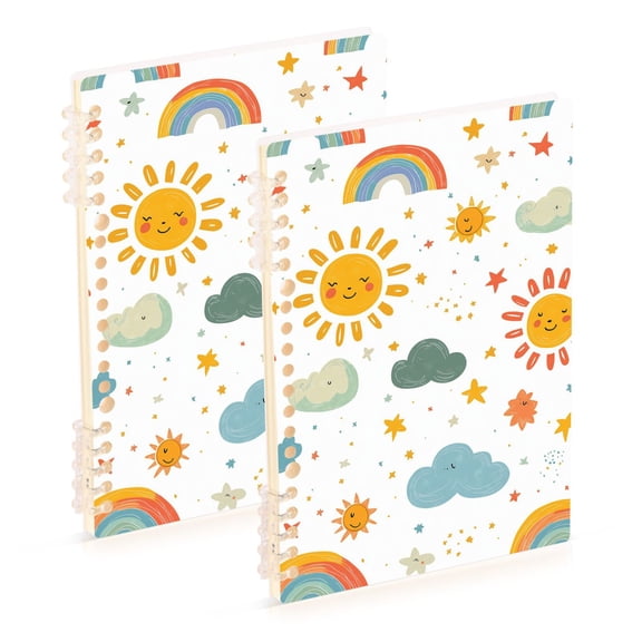 FORMRS 1-Subject Spiral Notebook 8" x 5" College Ruled 60 Refillable Sheet A5 Hard Cover, 2 Pack, Rainbows Pattern