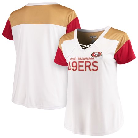 - San Francisco 49ers Majestic Women's Lace-Up V-Neck T-Shirt - White/Scarlet